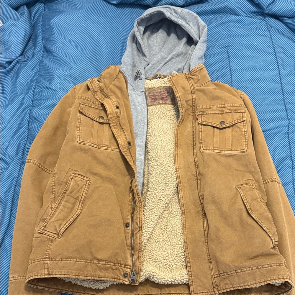 Men's Brown Hooded Jacket with Sherpa Lining